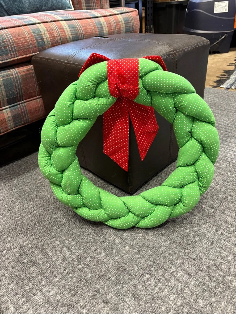 From Korea Green Polka Dot Holiday Wreath with Red Bow